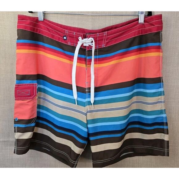 Sperry Top-Sider Multicolor Striped Swim Trunks Board Shorts Men's Size 38 Pool - Picture 1 of 8